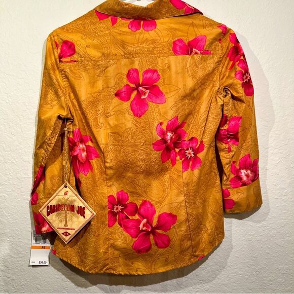 Caribbean Joe tropical print button down shirt 🌺 NWT 🌺 small - Picture 4 of 6